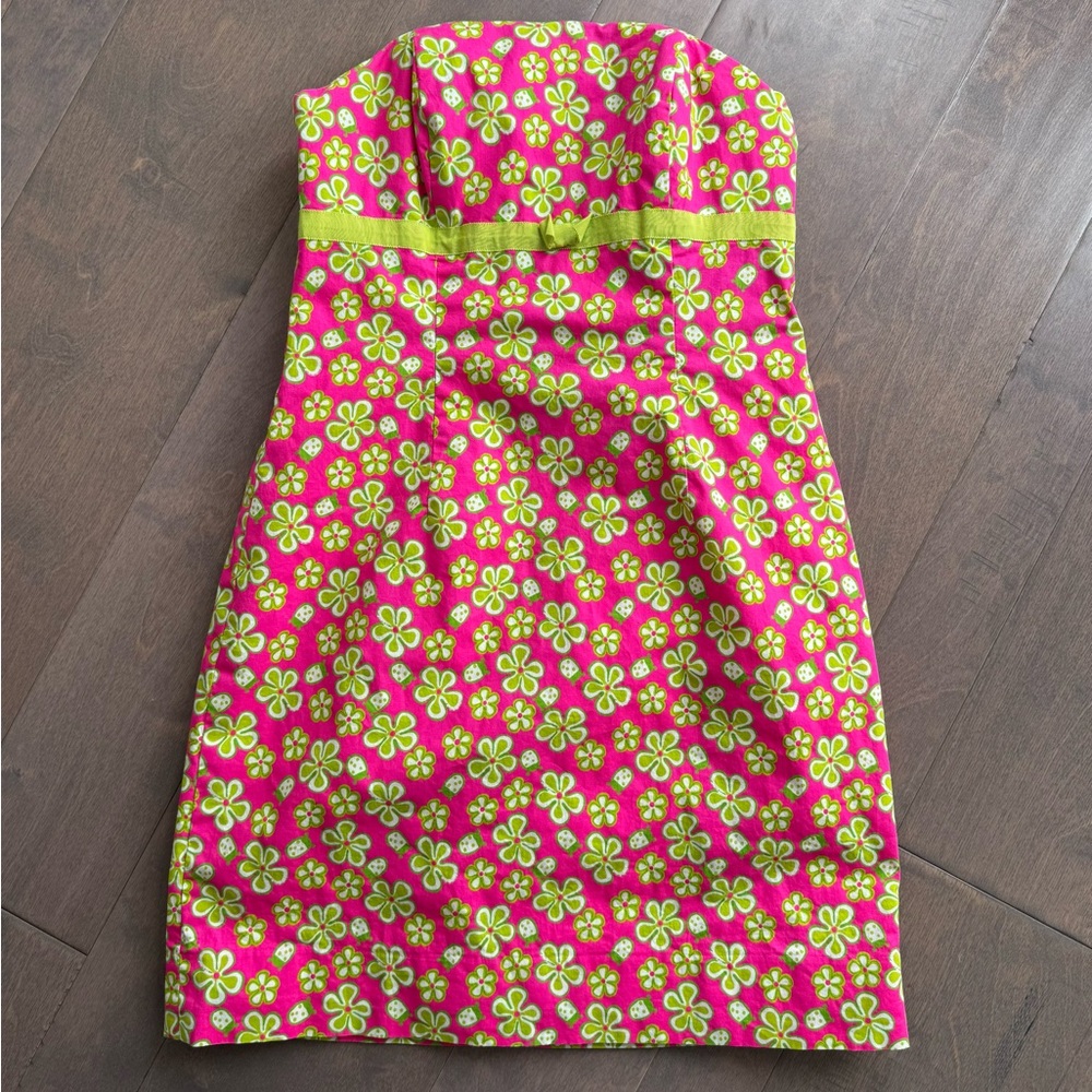 Lilly Pulitzer Rare Bright Pink & Green Dune Buggy/Ladybug Mini Dress